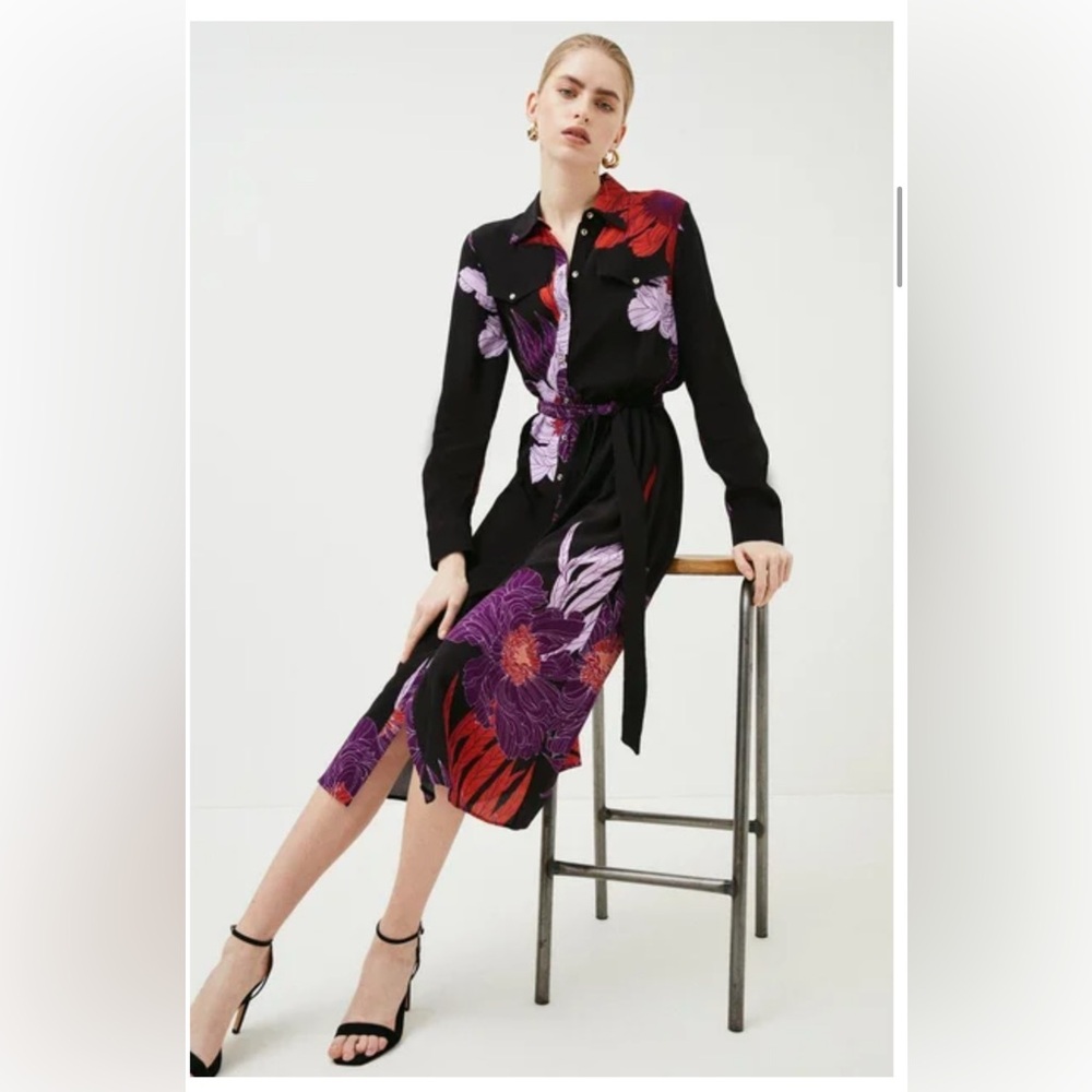 Karen Millen Black Dress with Red and Purple Floral Design